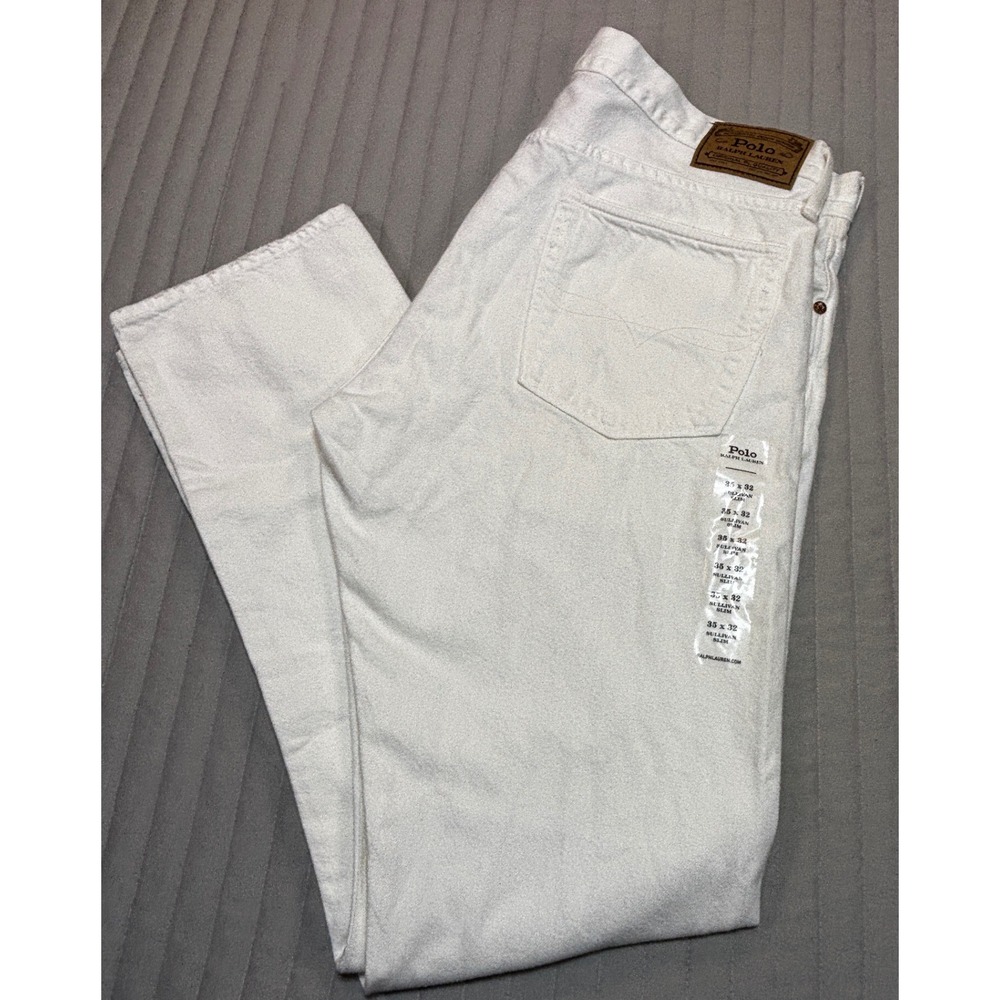 NEW POLO RALPH LAUREN Sullivan Slim Fit White Jeans 35x32 Contrasting Patch NWT